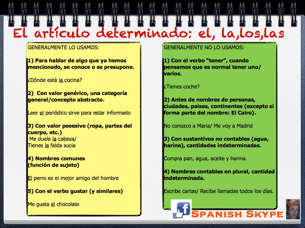 Spanish Skype Lessons Uso Del Artículo Determinado En